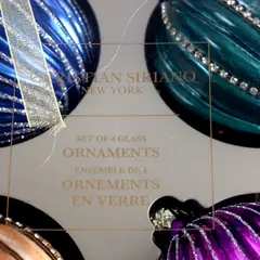 Christian Siriano Set of 4 Multicolor Glass Ball Christmas Ornaments New Sealed