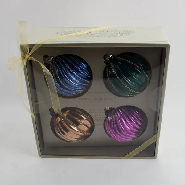 Christian Siriano Set of 4 Multicolor Glass Ball Christmas Ornaments New Sealed