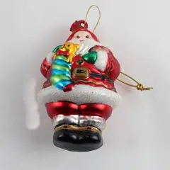 Vintage Hand Blown Glass Santa Ornament Green Blue Scarf 5.25"