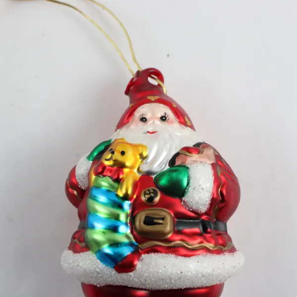 Vintage Hand Blown Glass Santa Ornament Green Blue Scarf 5.25"