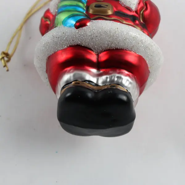 Vintage Hand Blown Glass Santa Ornament Green Blue Scarf 5.25"