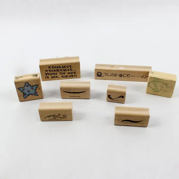 Lot of 8 Rubber & Wood Stamps Assorted Themes Brands Sizes