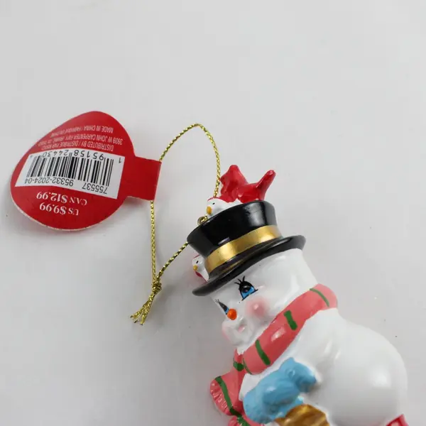 Vintage Ashland Christmas Ceramic Snowman Ornament Tagged 3.5in Chip