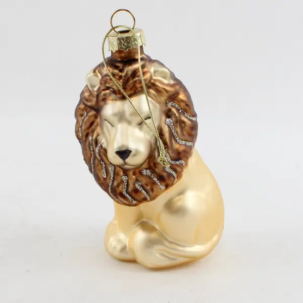 Northlight Sitting Lion Glass Ornament Gold Brown Glitter Mane Closed Eyes 4.25"