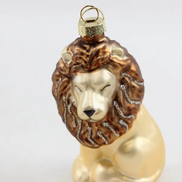 Northlight Sitting Lion Glass Ornament Gold Brown Glitter Mane Closed Eyes 4.25"