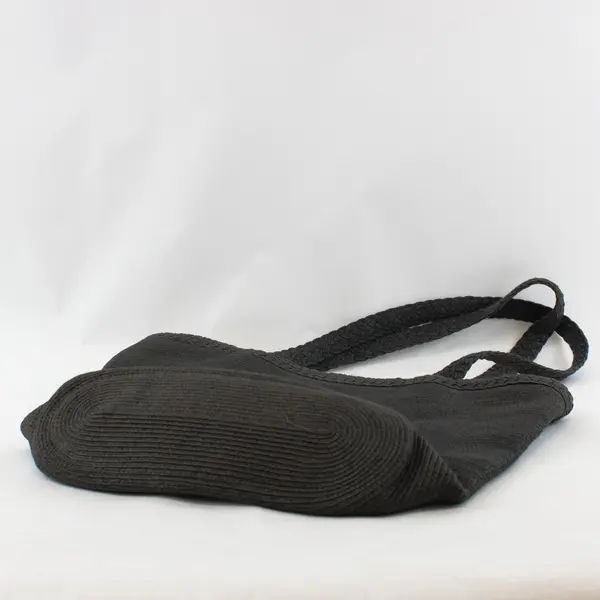 Liz Claiborne Black Woven Paper Straw Tote Bag 15" Flower Accent FLAWED