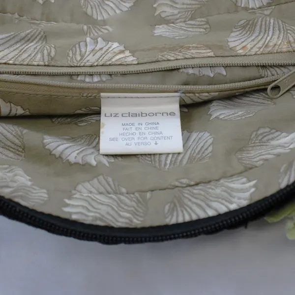 Liz Claiborne Black Woven Paper Straw Tote Bag 15" Flower Accent FLAWED