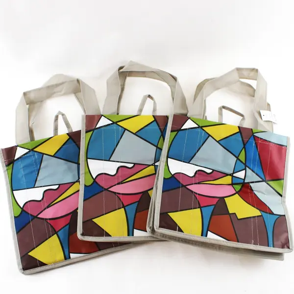 Set of 3 Earthwise Geometric Reusable Multicolor Wine Tote Bags