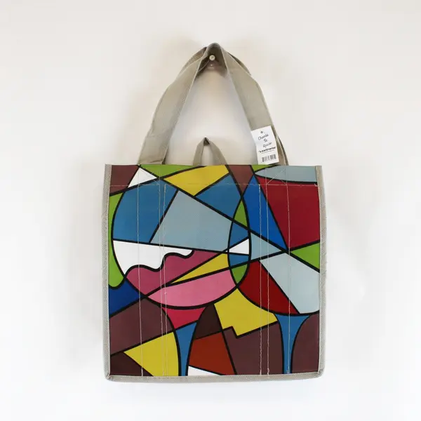 Set of 3 Earthwise Geometric Reusable Multicolor Wine Tote Bags
