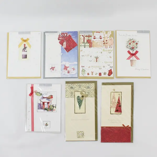Lot of 7 Ling Design Hand-Decorated Christmas Greeting Cards NEW