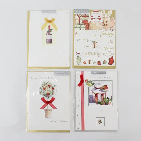 Lot of 7 Ling Design Hand-Decorated Christmas Greeting Cards NEW
