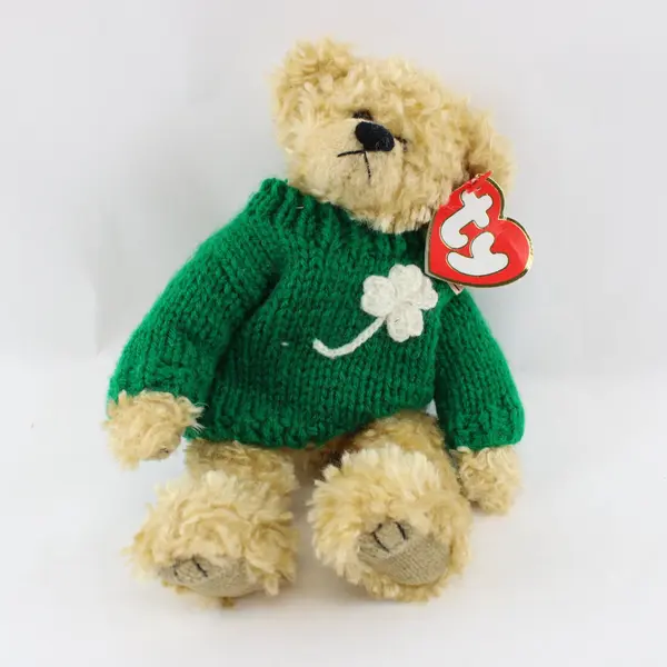 Vintage TY Blarney Bear 8in Jointed Plush Green Sweater Shamrock Irish Retired