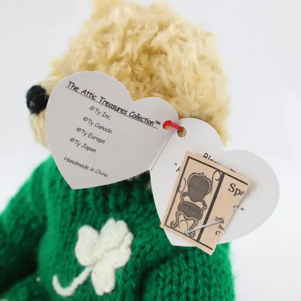 Vintage TY Blarney Bear 8in Jointed Plush Green Sweater Shamrock Irish Retired