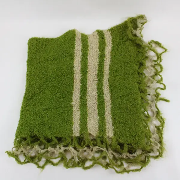 Green Beige Striped Wide Knit Scarf 17x80 Women's Winter Wrap