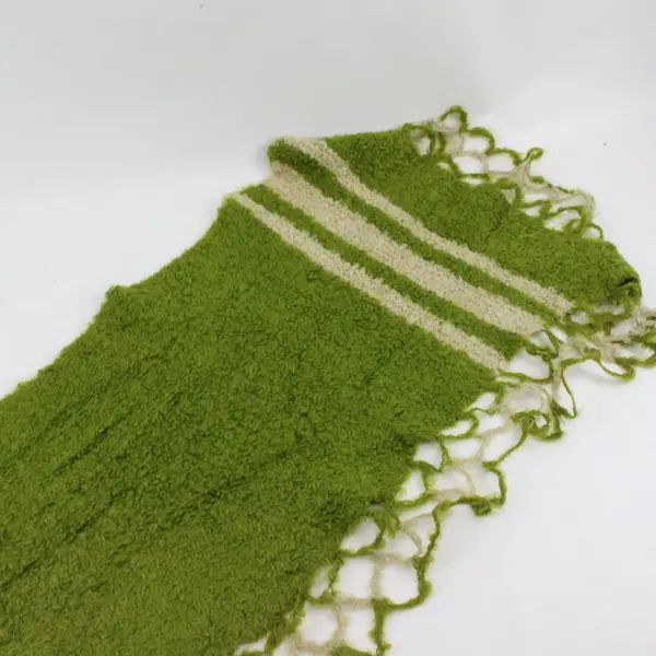 Green Beige Striped Wide Knit Scarf 17x80 Women's Winter Wrap