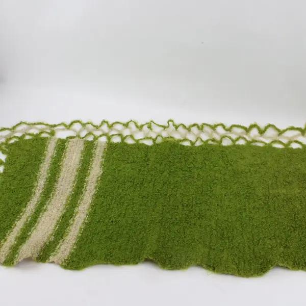 Green Beige Striped Wide Knit Scarf 17x80 Women's Winter Wrap