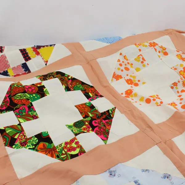 Vintage Handmade Patchwork Quilt for Crafting 74 x 92 Inches FLAWED