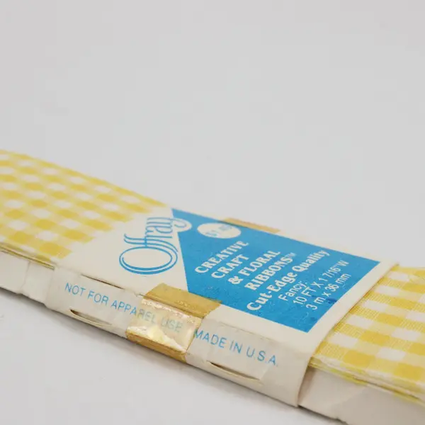 Lot of 3 Offray Yellow Checkered Craft Ribbon Gift Wrap Scrapbook