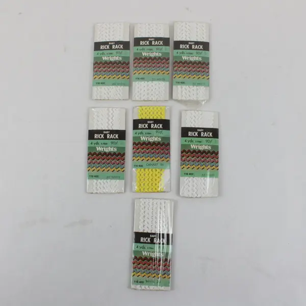 Wrights Lot of 7 Baby Rick Rack Trim Yellow & White 28 Yards Sewing Craft