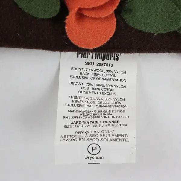 Pier 1 Jardinia Table Runner Brown 72x14 Floral 3D Flowers SKU 2087013
