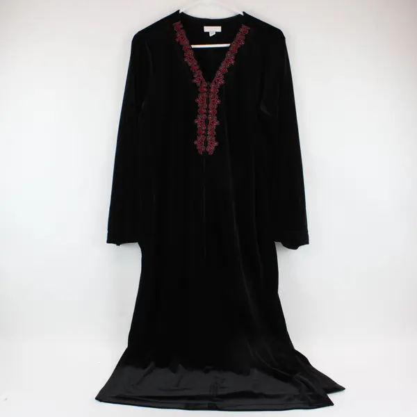 Charter Club Beaded Embroidered Black Half-Zip Nightgown Women's Medium