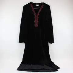 Charter Club Beaded Embroidered Black Half-Zip Nightgown Women's Medium