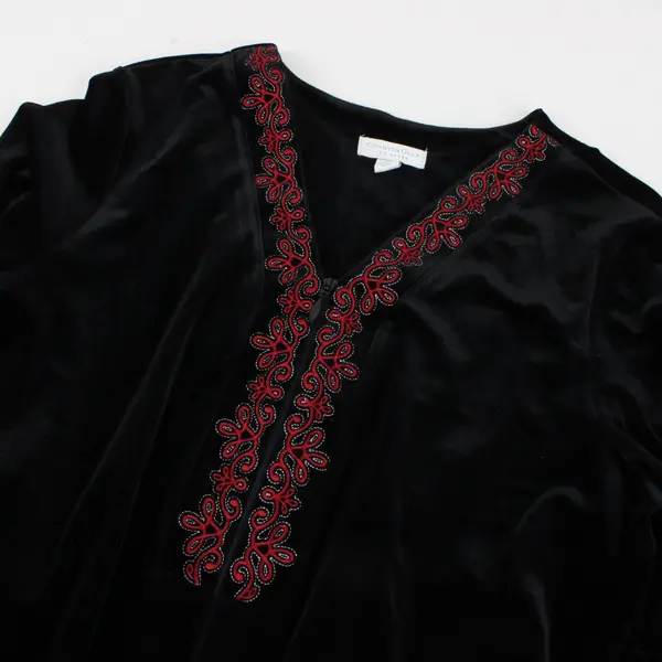 Charter Club Beaded Embroidered Black Half-Zip Nightgown Women's Medium