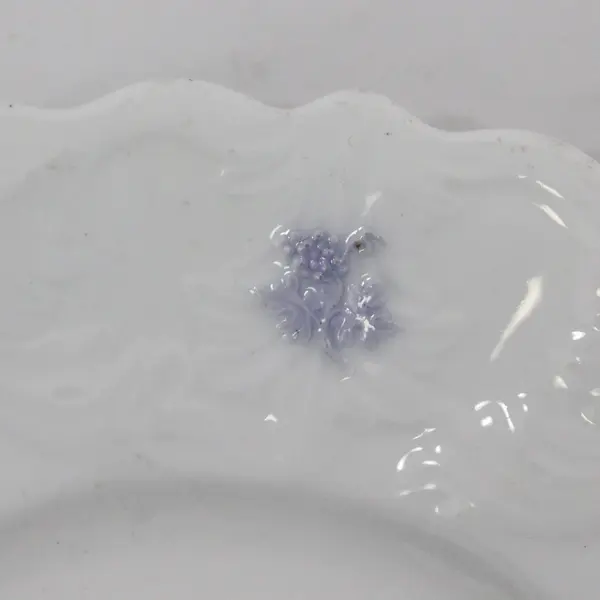 Vtg White  Scalloped Rim  Luncheon Plate Embossed Purple Grape Cluster  8.5 Inch
