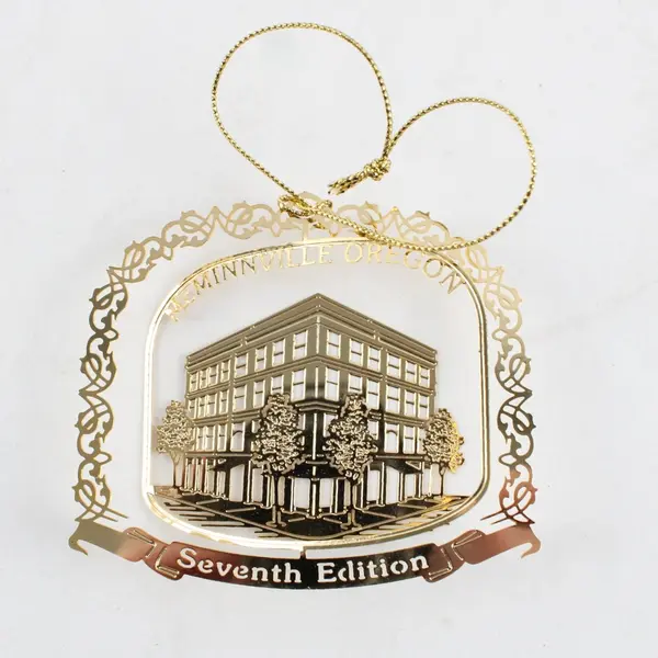 Nation's Treasures 7th Edition Hotel Oregon McMinnville Brass Ornament 1986-2006