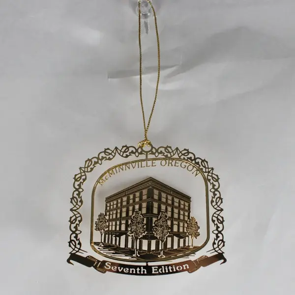 Nation's Treasures 7th Edition Hotel Oregon McMinnville Brass Ornament 1986-2006