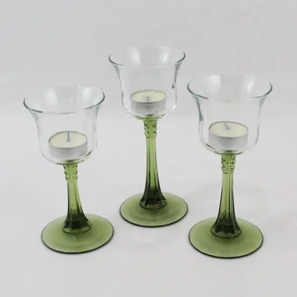Set of 3 PartyLite Radiant Glow Stemmed Trio Olive Green Candle Holders