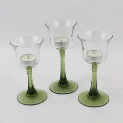 Set of 3 PartyLite Radiant Glow Stemmed Trio Olive Green Candle Holders