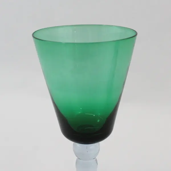 Set of 2 Emerald Green Tapered Wine Glasses Clear Stems Vintage