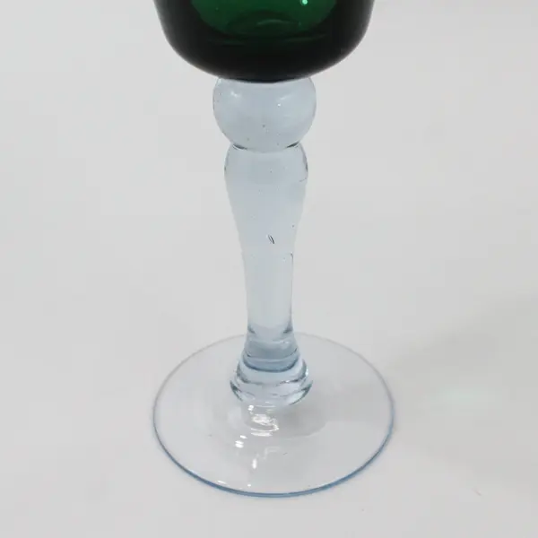 Set of 2 Emerald Green Tapered Wine Glasses Clear Stems Vintage