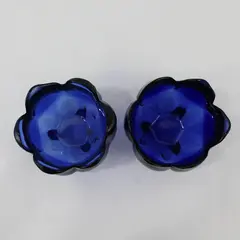 2 Vintage Cobalt Blue Art Glass Tulip Footed Votive Candle Holders