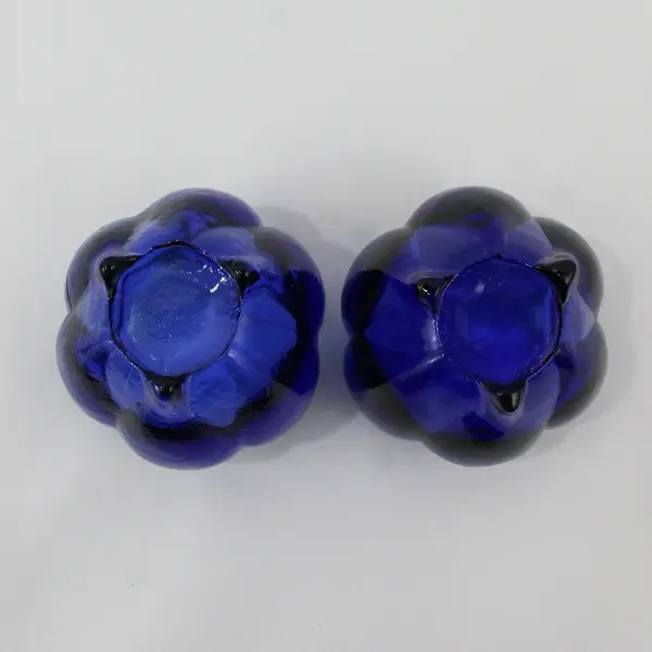 2 Vintage Cobalt Blue Art Glass Tulip Footed Votive Candle Holders