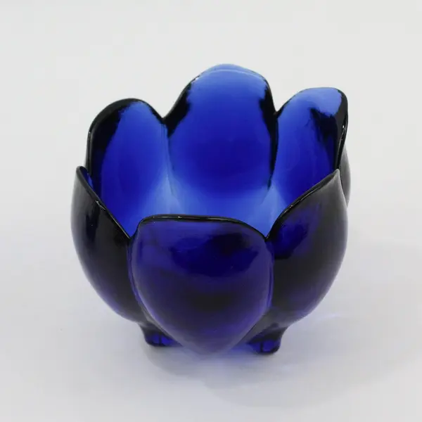 2 Vintage Cobalt Blue Art Glass Tulip Footed Votive Candle Holders