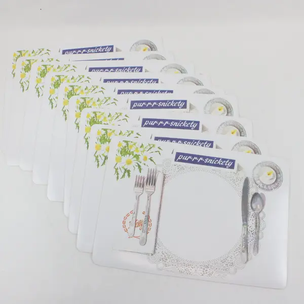 Set of 9 Purrr-Snickety Plastic Placemats Silverware Design 16x11