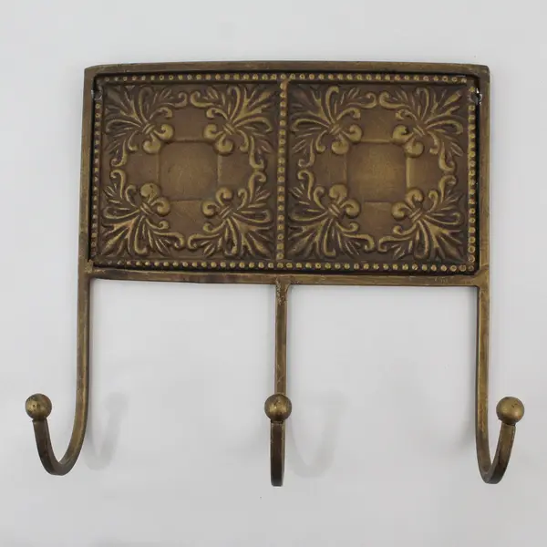 Brass Fleur-de-Lis Wall-Mounted Coat Hat Rack 3 Hook Decorative