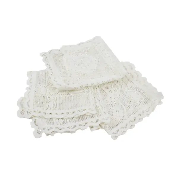 Lot of 3 Rectangular White Lace Pieces 12x14 Heart Design Craft