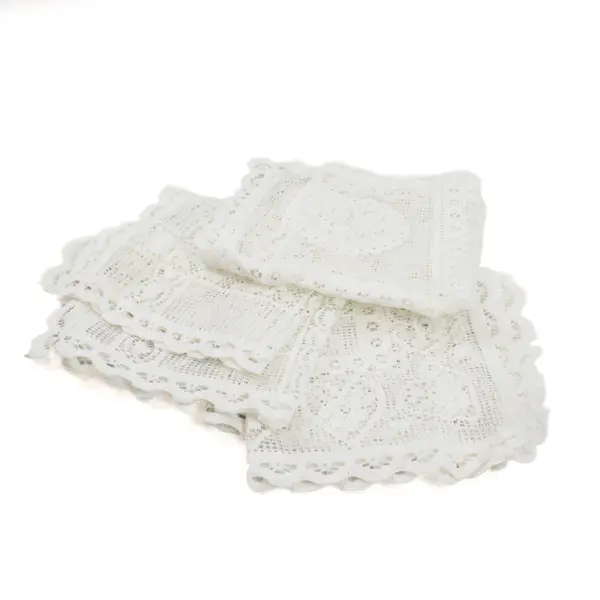 Lot of 3 Rectangular White Lace Pieces 12x14 Heart Design Craft