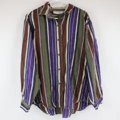 Bachroad Women's 100% Silk Striped Button Front Shirt Long Sleeve L