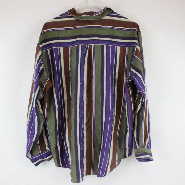 Bachroad Women's 100% Silk Striped Button Front Shirt Long Sleeve L