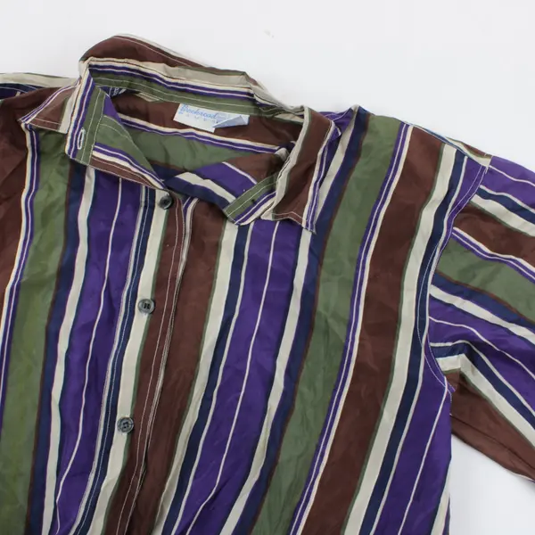 Bachroad Women's 100% Silk Striped Button Front Shirt Long Sleeve L