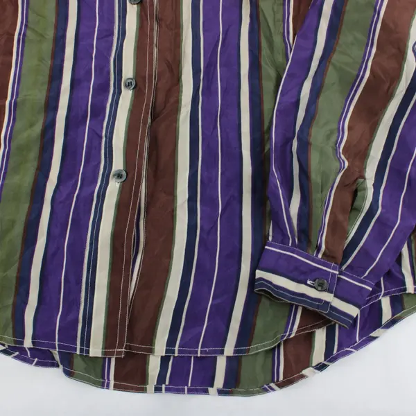 Bachroad Women's 100% Silk Striped Button Front Shirt Long Sleeve L