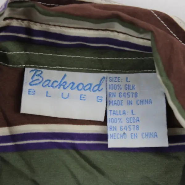 Bachroad Women's 100% Silk Striped Button Front Shirt Long Sleeve L