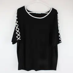 89th Madison Women's Black White Two-Tone Half-Sleeve Top Size 1X