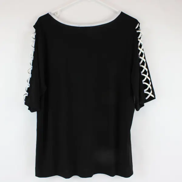 89th Madison Women's Black White Two-Tone Half-Sleeve Top Size 1X