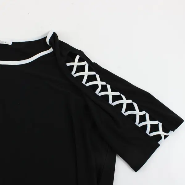 89th Madison Women's Black White Two-Tone Half-Sleeve Top Size 1X