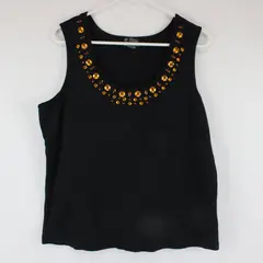 NY Collection Women's Black Tank Top Yellow Rhinestone Bedazzled 2X